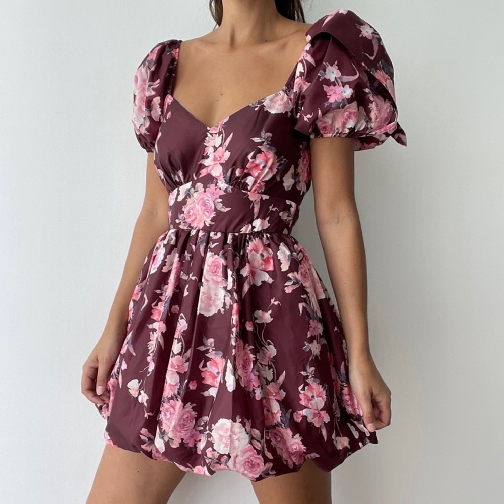 LoveShackFancy Hansel Floral Mini Dress Maroon 2